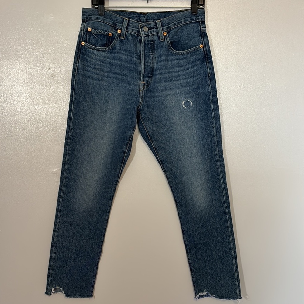 Levi’s 501 S Women 28 Premium Denim Jean‎ Distressed Raw Hem Button Fly Cotton